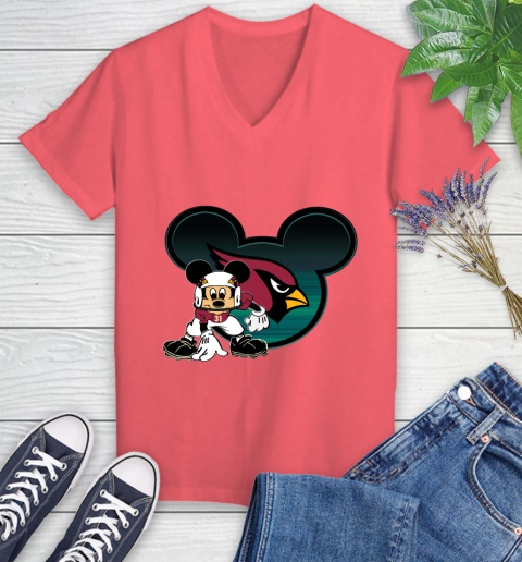 NFL Arizona Cardinals Mickey Mouse Disney Football T Shirt Women's V-Neck T-Shirt 6