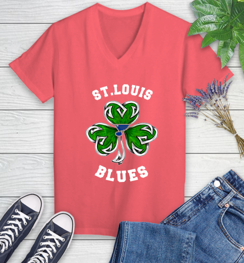 NHL St.Louis Blues Three Leaf Clover St Patrick's Day Hockey Sports Women's V-Neck T-Shirt 6
