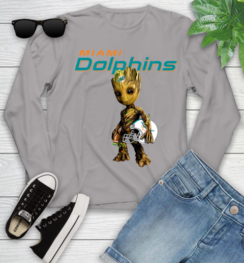 Miami Dolphins NFL Football Groot Marvel Guardians Of The Galaxy Youth Long Sleeve 5