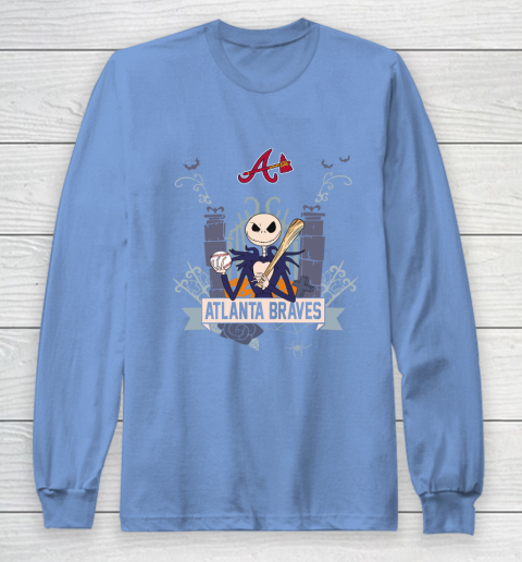 MLB Atlanta Braves Baseball Jack Skellington Halloween Long Sleeve T-Shirt 8