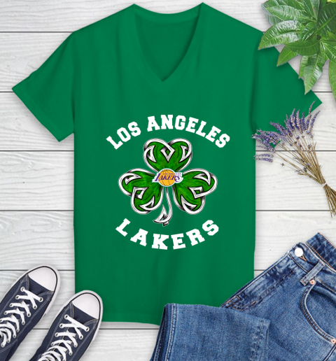 NBA Los Angeles Lakers Three Leaf Clover St Patrick's Day Basketball Sports Women's V-Neck T-Shirt 5
