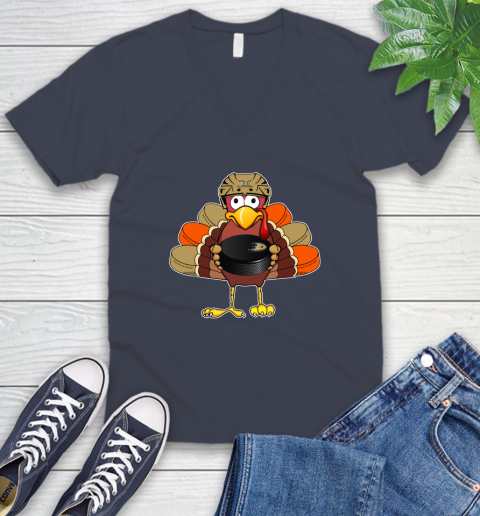 Anaheim Ducks Turkey Thanksgiving Day V-Neck T-Shirt 9