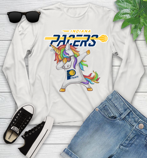Indiana Pacers NBA Basketball Funny Unicorn Dabbing Sports Youth Long Sleeve 12