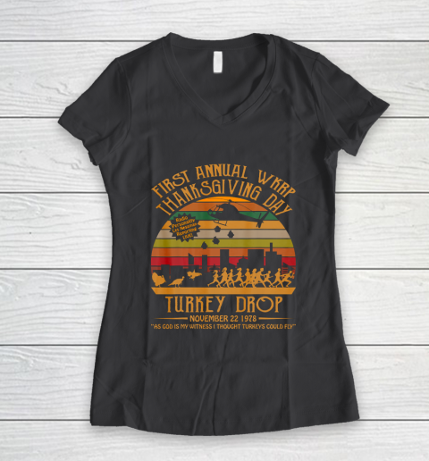 WKRP Thanksgiving Day Turkey Drop Women's V-Neck T-Shirt 6