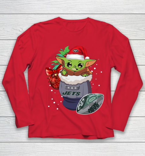 New York Jets Christmas Baby Yoda Star Wars Funny Happy NFL Youth Long Sleeve 10