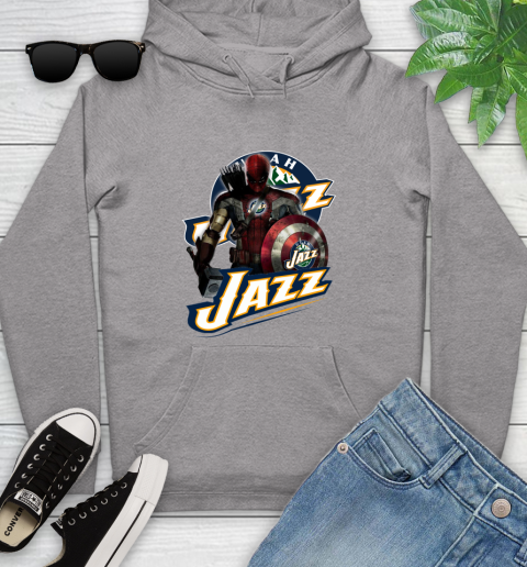 Utah Jazz NBA Basketball Captain America Thor Spider Man Hawkeye Avengers Youth Hoodie 6