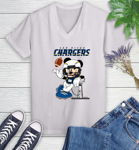 NFL San diego chargers Mickey Mouse Disney Super Bowl Football T Shirt Women's V-Neck T-Shirt