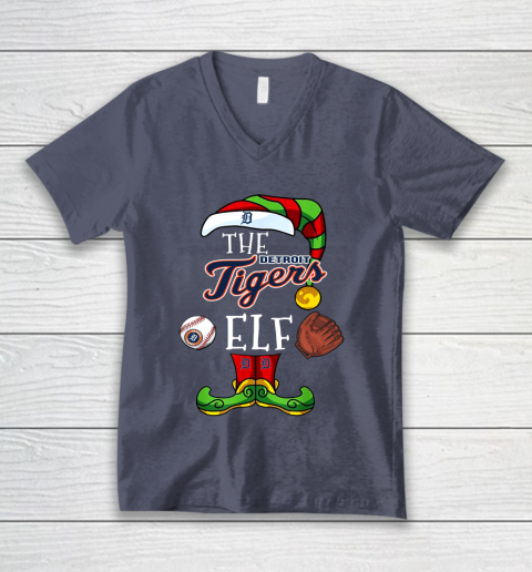 Detroit Tigers Christmas ELF Funny MLB V-Neck T-Shirt 7