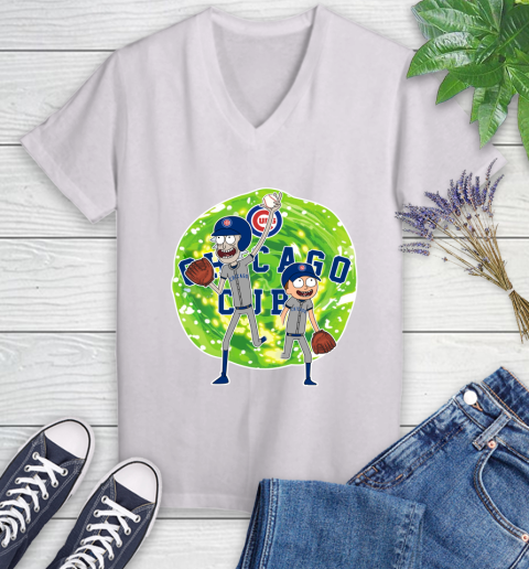 MLB Chicago Cubs Rick And Morty Baseball Sports Women's V-Neck T-Shirt