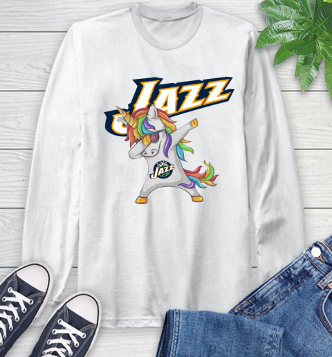 Utah Jazz NBA Basketball Funny Unicorn Dabbing Sports Long Sleeve T-Shirt