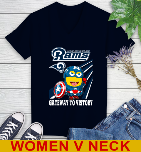 NFL Football Los Angeles Rams Captain America Marvel Avengers Minion Shirt Women's V-Neck T-Shirt 2