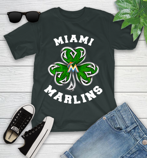 MLB Miami Marlins Three Leaf Clover St Patrick's Day Baseball Sports Youth T-Shirt 6