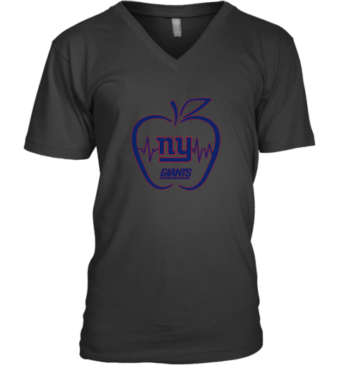 Apple Heartbeat Teacher Symbol New York Giants V-Neck T-Shirt