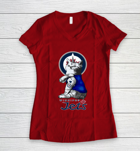 NHL My Cat Loves Winnipeg Jets Hockey Women's V-Neck T-Shirt 8