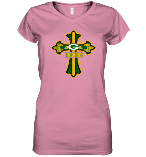 NFL Green Crusader Cross Green Bay Packers Women's V-Neck T-Shirt