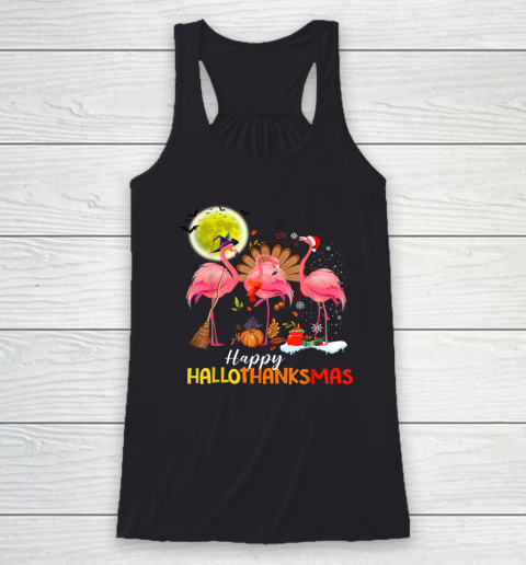 Flamingo Happy HalloThanksmas Funny Halloween Thanksgiving Racerback Tank