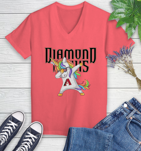Arizona Diamondbacks MLB Baseball Funny Unicorn Dabbing Sports Women's V-Neck T-Shirt 6