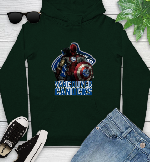 NHL Captain America Thor Spider Man Hawkeye Avengers Endgame Hockey Vancouver Canucks Youth Hoodie 13