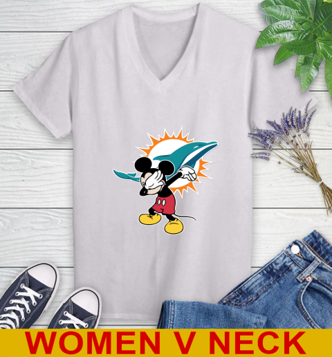 Miami Dolphins NFL Football Dabbing Mickey Disney Sports Women's V-Neck T-Shirt