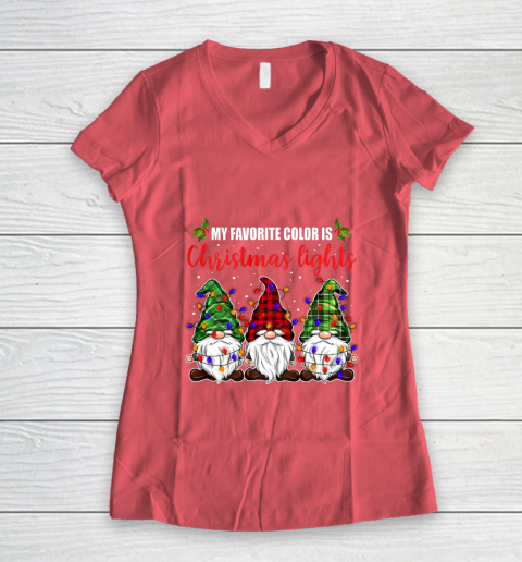 My Favorite Color Is Christmas Light Gnome Merry Christmas Women's V-Neck T-Shirt 4