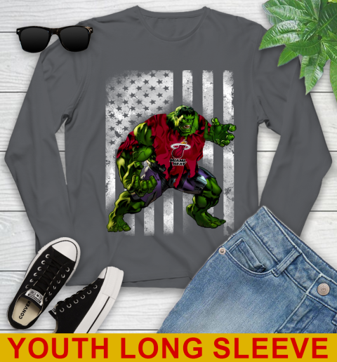 Miami Heat Hulk Marvel Avengers NBA Basketball American Flag Youth Long Sleeve 9