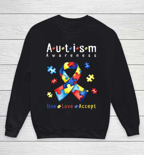 Live Love Accept Autism Awareness Month Ribbon Puzzle Youth Sweatshirt
