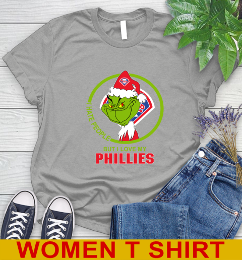 Philadelphia Phillies MLB Christmas Grinch I Hate People But I Love My Favorite Baseball Team Women's T-Shirt 11