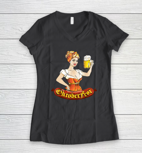 Barmaid Oktoberfest Dirndl Bratwurst German Woman Costume T Shirt Women's V-Neck T-Shirt 4