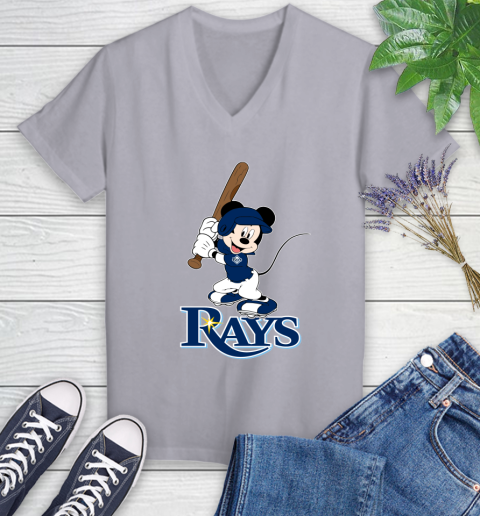 MLB Baseball Tampa Bay Rays Cheerful Mickey Mouse Shirt Women's V-Neck T-Shirt 4