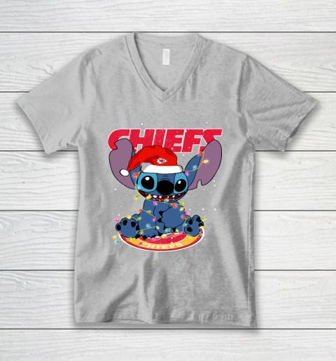 Kansas City Chiefs NFL Football noel stitch Christmas V-Neck T-Shirt 2