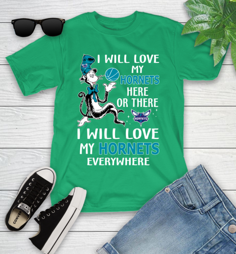 NBA Basketball Charlotte Hornets I Will Love My Hornets Everywhere Dr Seuss Shirt Youth T-Shirt 7