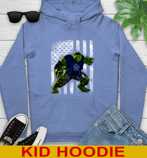 Toronto Maple Leafs Hulk Marvel Avengers NHL Hockey American Flag Youth Hoodie 12