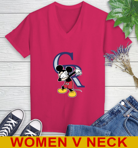 Colorado Rockies MLB Baseball Dabbing Mickey Disney Sports Women's V-Neck T-Shirt 10