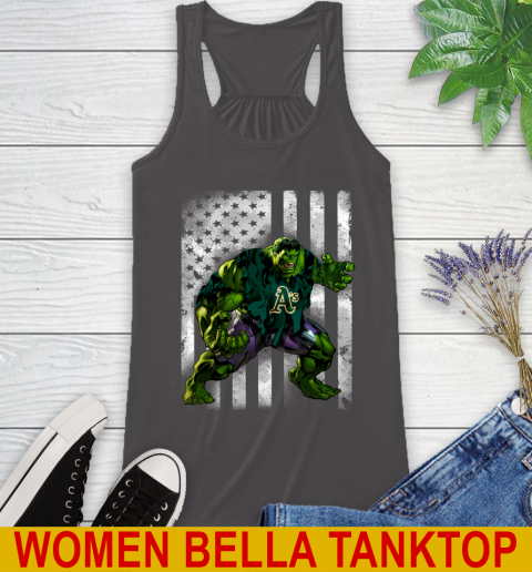 Oakland Athletics Hulk Marvel Avengers MLB Baseball American Flag Racerback Tank - Image 11