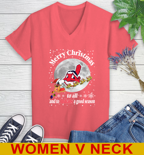 Cleveland Indians Merry Christmas To All And To Indians A Good Season MLB Baseball Sports Women's V-Neck T-Shirt 6