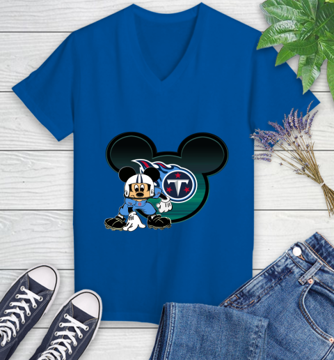 NFL Tennessee Titans Mickey Mouse Disney Football T Shirt Women's V-Neck T-Shirt 10
