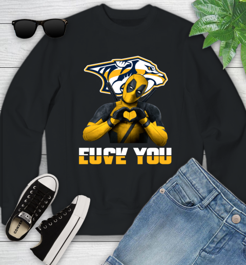 NHL Nashville Predators Deadpool Love You Fuck You Hockey Sports Youth Sweatshirt