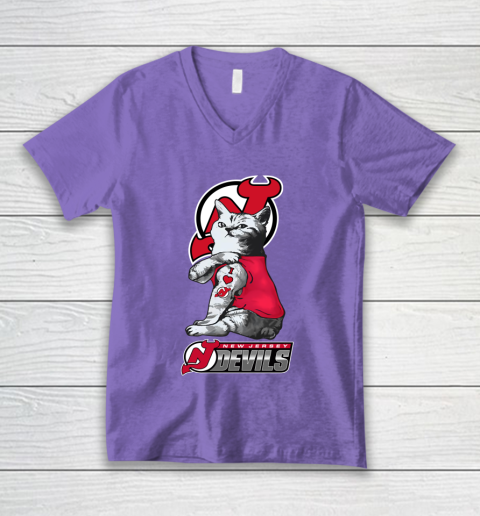 NHL My Cat Loves New Jersey Devils Hockey V-Neck T-Shirt 8