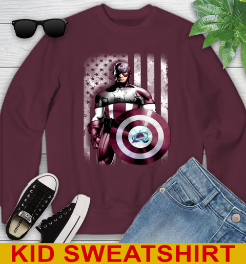 Colorado Avalanche NHL Hockey Captain America Marvel Avengers American Flag Shirt Youth Sweatshirt 4