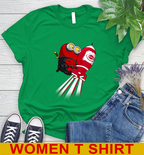 MLB Baseball Cincinnatim Reds Deadpool Minion Marvel Shirt Women's T-Shirt - Image 8
