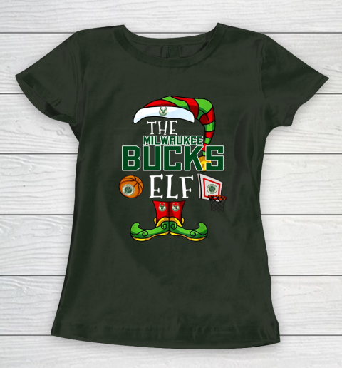 Milwaukee Bucks Christmas ELF Funny NBA Women's T-Shirt 4