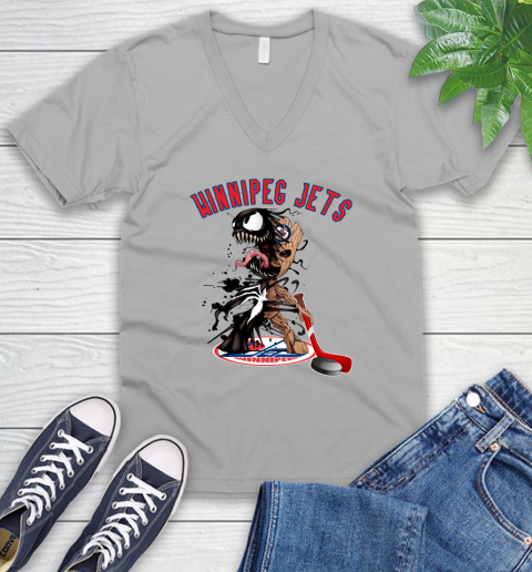 NHL Winnipeg Jets Hockey Venom Groot Guardians Of The Galaxy V-Neck T-Shirt - Image 5