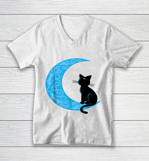 Black Cat Crescent Moon Sailor Mom V-Neck T-Shirt