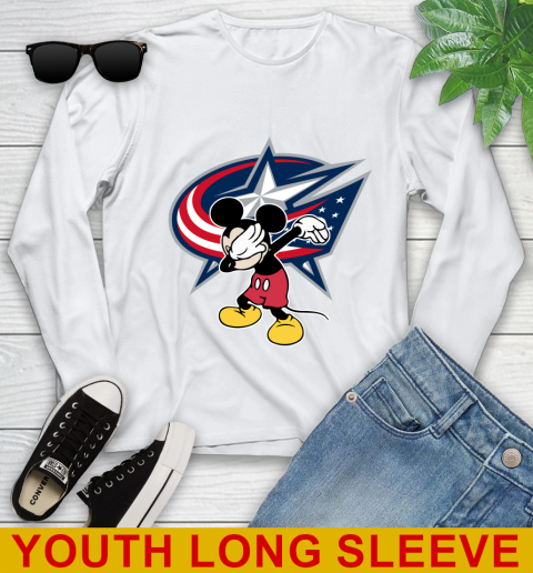 Columbus Blue Jackets NHL Hockey Dabbing Mickey Disney Sports Youth Long Sleeve