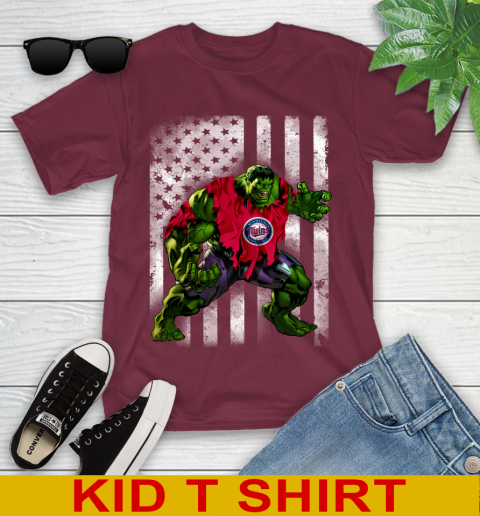 Minnesota Twins Hulk Marvel Avengers MLB Baseball American Flag Youth T-Shirt 5