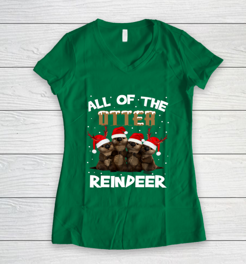 All Of Otter Reindeer Christmas Pajamas Tshirt Xmas Women's V-Neck T-Shirt 3