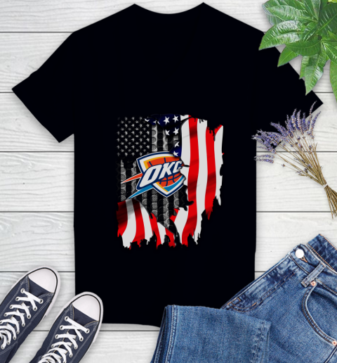 Oklahoma City Thunder NBA Basketball American Flag Women's V-Neck T-Shirt