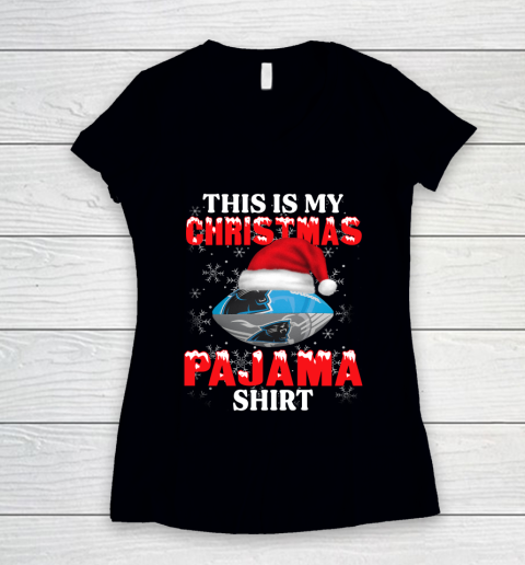 Carolina Panthers This Is My Christmas Pajama Shirt NFL Women's V-Neck T-Shirt