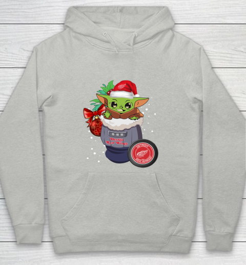 Detroit Red Wings Christmas Baby Yoda Star Wars Funny Happy NHL Youth Hoodie 2