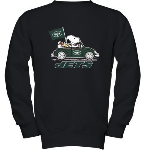 Snoopy And Woodstock Ride The New York Jets Car NFL Youth Sweatshirt